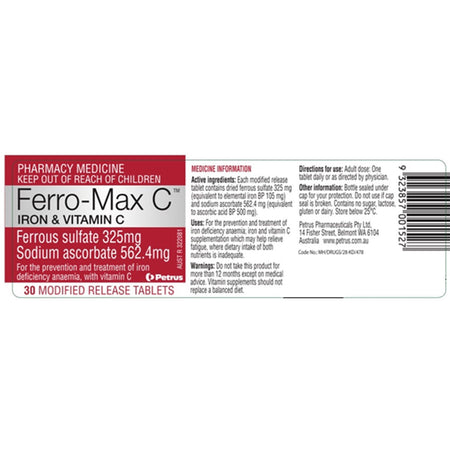 Ferro Max C Iron & Vitamin C 30 Tablets