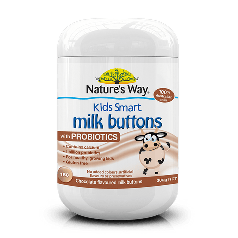 Nature's Way Kids Smart Milk Buttons with Probiotics Chocolate 150 Chewable Buttons