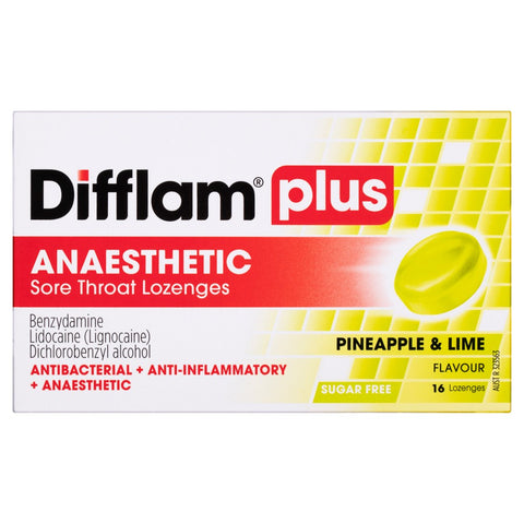 Difflam PLUS Anaesthetic Pineapple & Lime 16 Lozenges