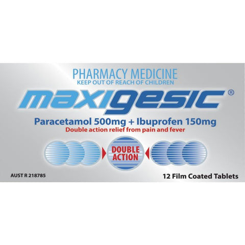 Maxigesic Paracetamol 500mg & Ibuprofen 150mg 12 Tablets