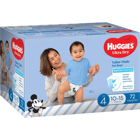 Huggies Ultra Dry Nappies Boys Size 4 (10-15kg) 72 Pack
