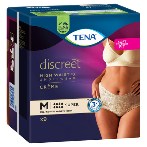 Tena Discreet Cream High Waist Underwear Super Medium 9Pk