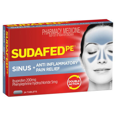 Sudafed PE Double Action Sinus + Anti-Inflammatory Pain Relief 24 Tabs