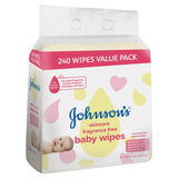 Johnson's Baby Wipes Skincare Fragrance Free 3x80 Pack