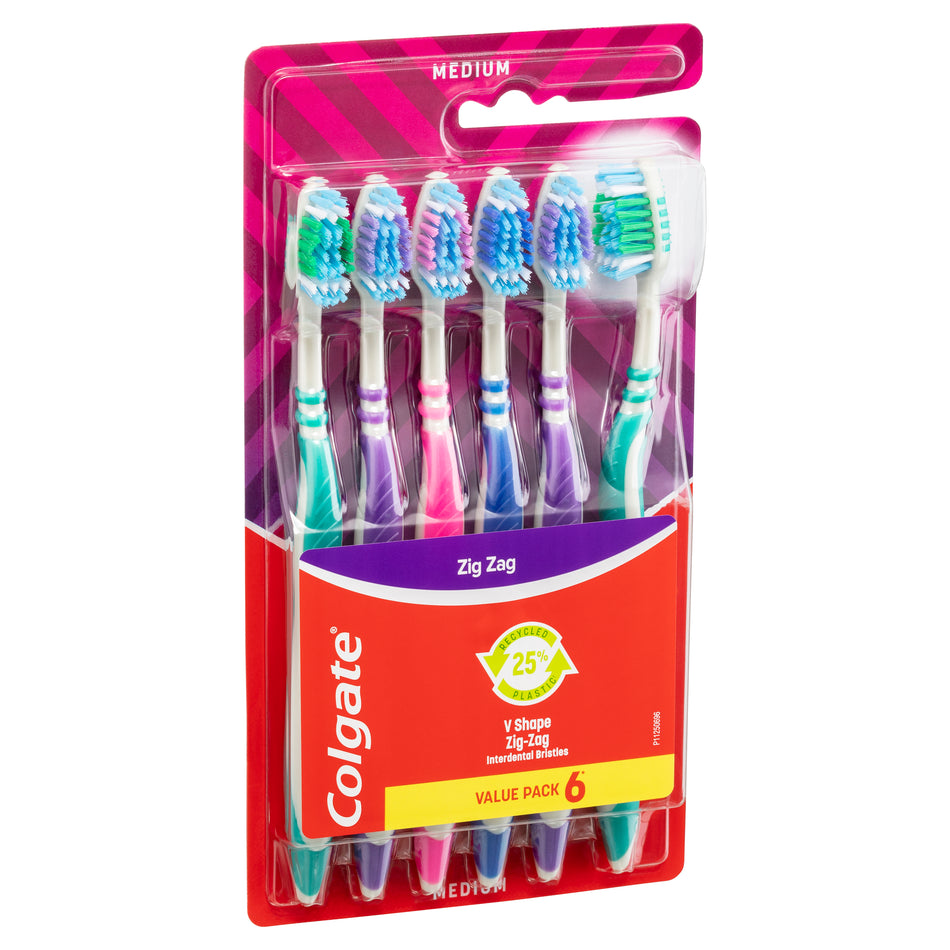 Colgate ZigZag Deep Interdental Clean Toothbrush Medium Value 6 Pack