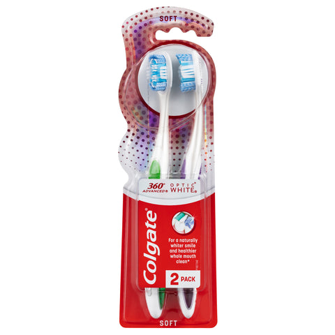 Colgate 360 Optic White Platinum with 2 whitening actions Toothbrush Soft Value 2-Pack