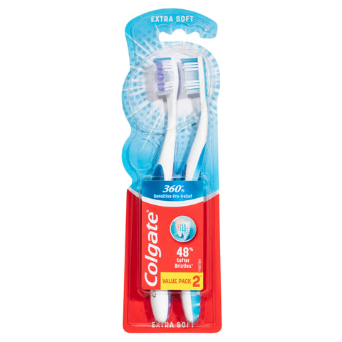 Colgate 360 Sensitive Pro-Relief Sensitive Teeth Pain Toothbrush Extra Soft 2 Pack