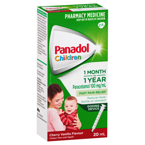 Panadol Children 1 Month – 1 Year Baby Drops with Dosing Device, Fever and Pain Relief, 20mL