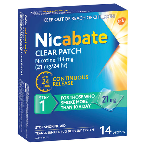 Nicabate Clear Patch Quit Smoking Step 1 21mg 14 Patches (Value Pack)