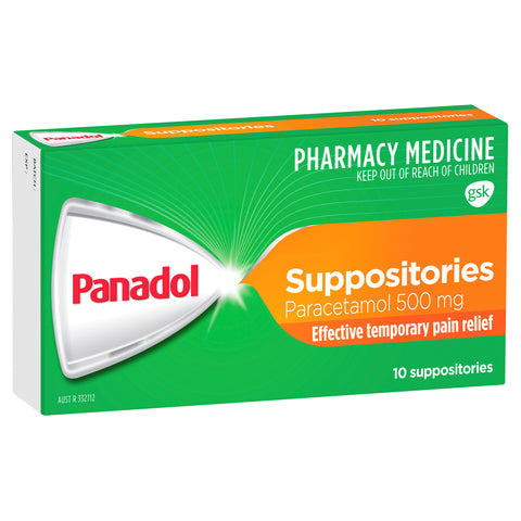 Panadol Suppositories Paracetamol 500mg 10 Suppositories
