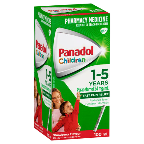 Panadol Children 1-5 Years Suspension, Fever & Pain Relief, Strawberry Flavour 100 mL