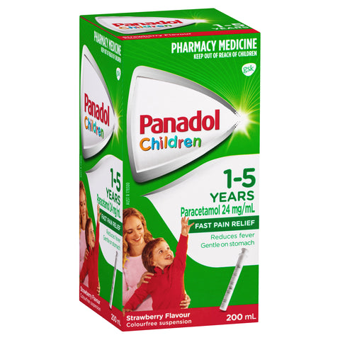 Panadol Children 1-5 Years Suspension Fever & Pain Relief Strawberry Flavour 200mL