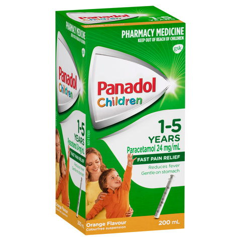 Panadol Children 1-5 Years Suspension Fever & Pain Relief Orange Flavour 200mL