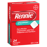 Rennie Indigestion and Heartburn Relief Spearmint 24 Chewable Tablets