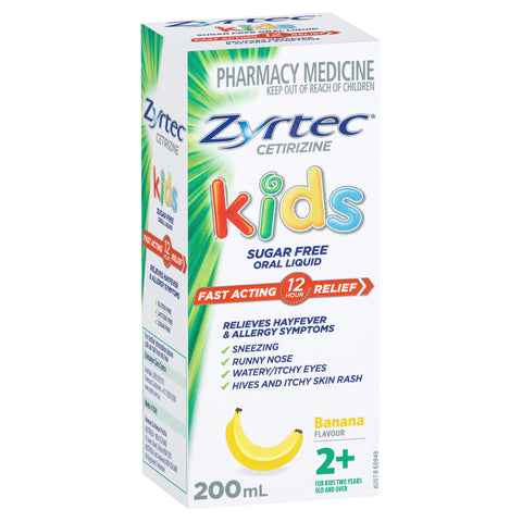 Zyrtec Hayfever Rapid Acting Kids Banana Flavour Oral Liquid 200mL