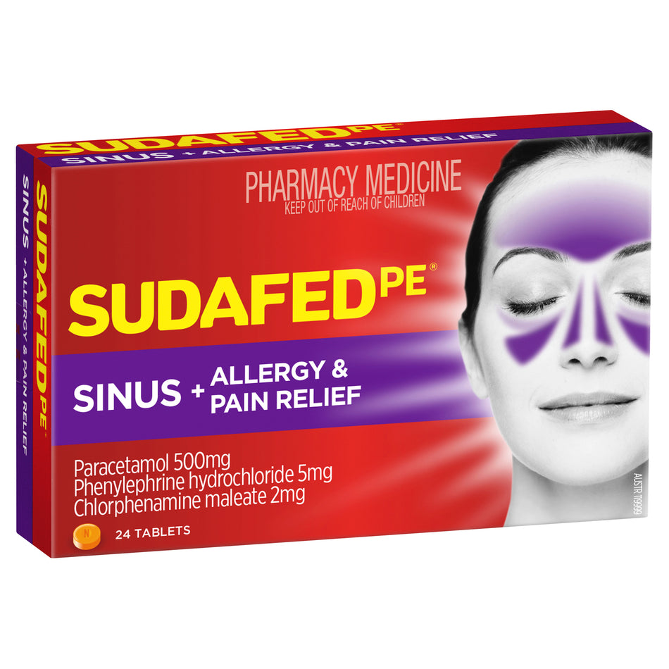 Sudafed PE Sinus + Allergy & Pain Relief 24 Tabs