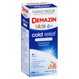 Demazin Kids 6+ Cold Relief Colour Free Syrup Peach & Vanilla Flavour 200mL