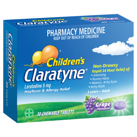 Claratyne Children's Hayfever & Allergy Relief Antihistamine Grape Flavoured Chewable 30 Tablets