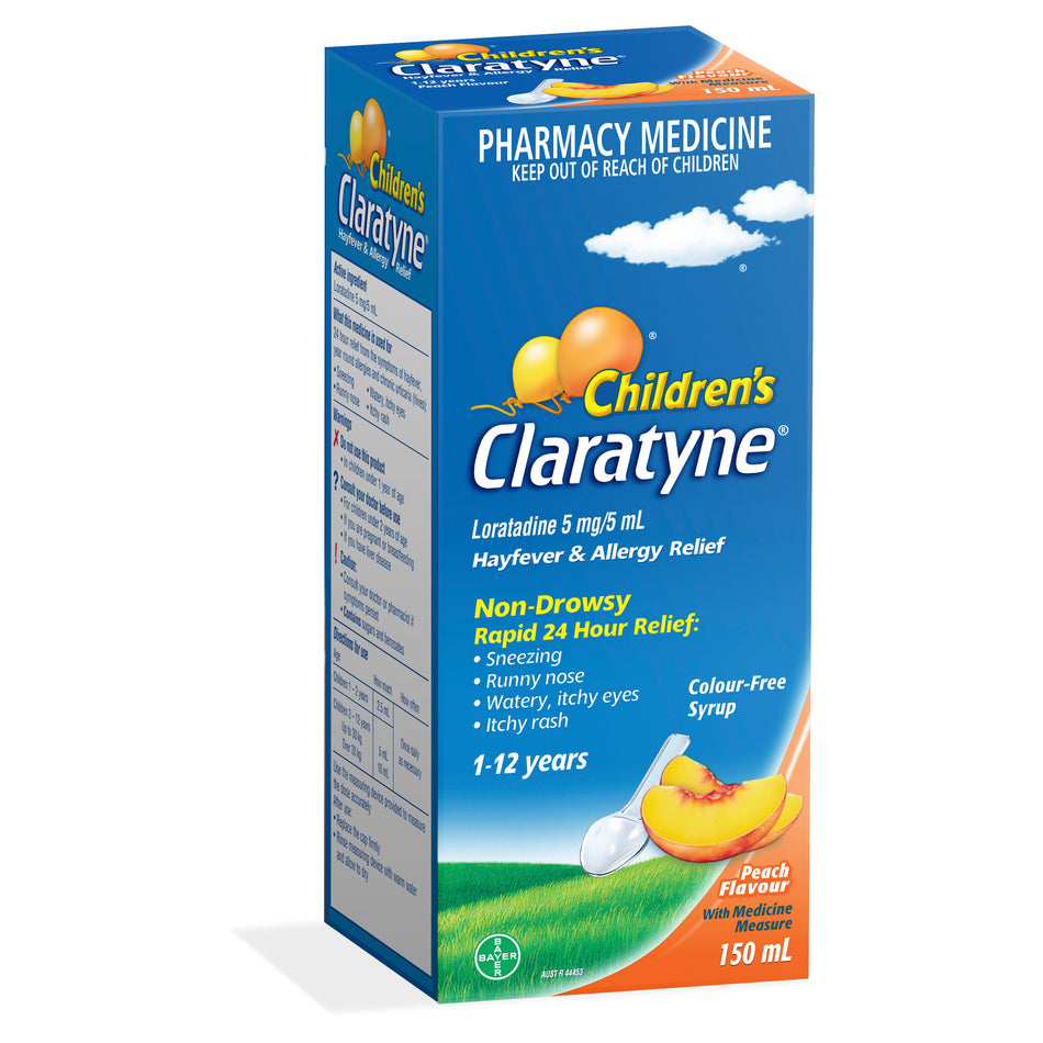 Claratyne Children's Hayfever & Allergy Relief Antihistamine Peach Flavoured Syrup 150ml