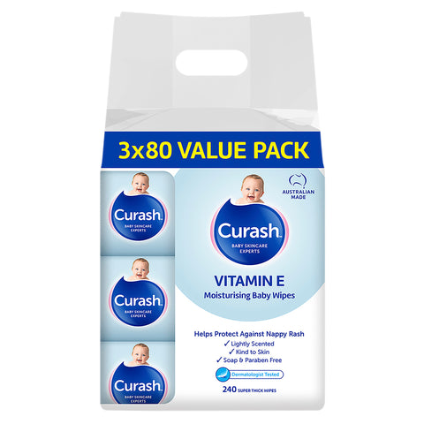 Curash Baby Wipes Original Vitamin E 3 x 80