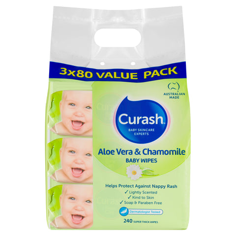 Curash Babycare Aloe Vera & Chamomile Wipes 3 x 80