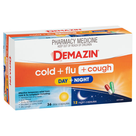 Demazin Cold Plus Flu Plus Cough Day Plus Night 48 Capsules