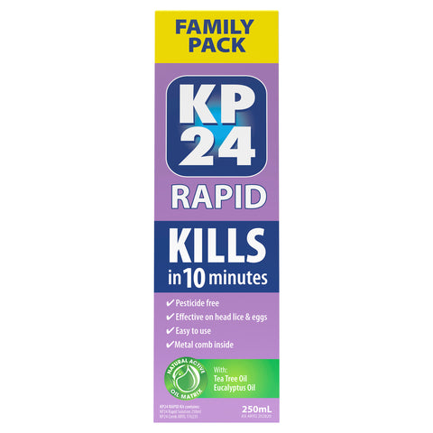 KP24 Rapid 10 Minute Head Lice/Nit Solution 250ml with Comb Family Pack