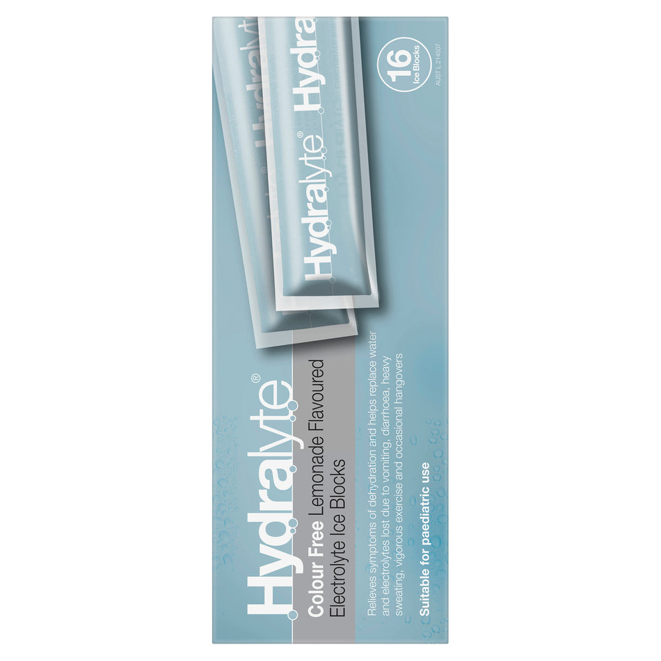 Hydralyte Rehydration Ice blocks Colour Free Lemonade Flavoured 16 Pack