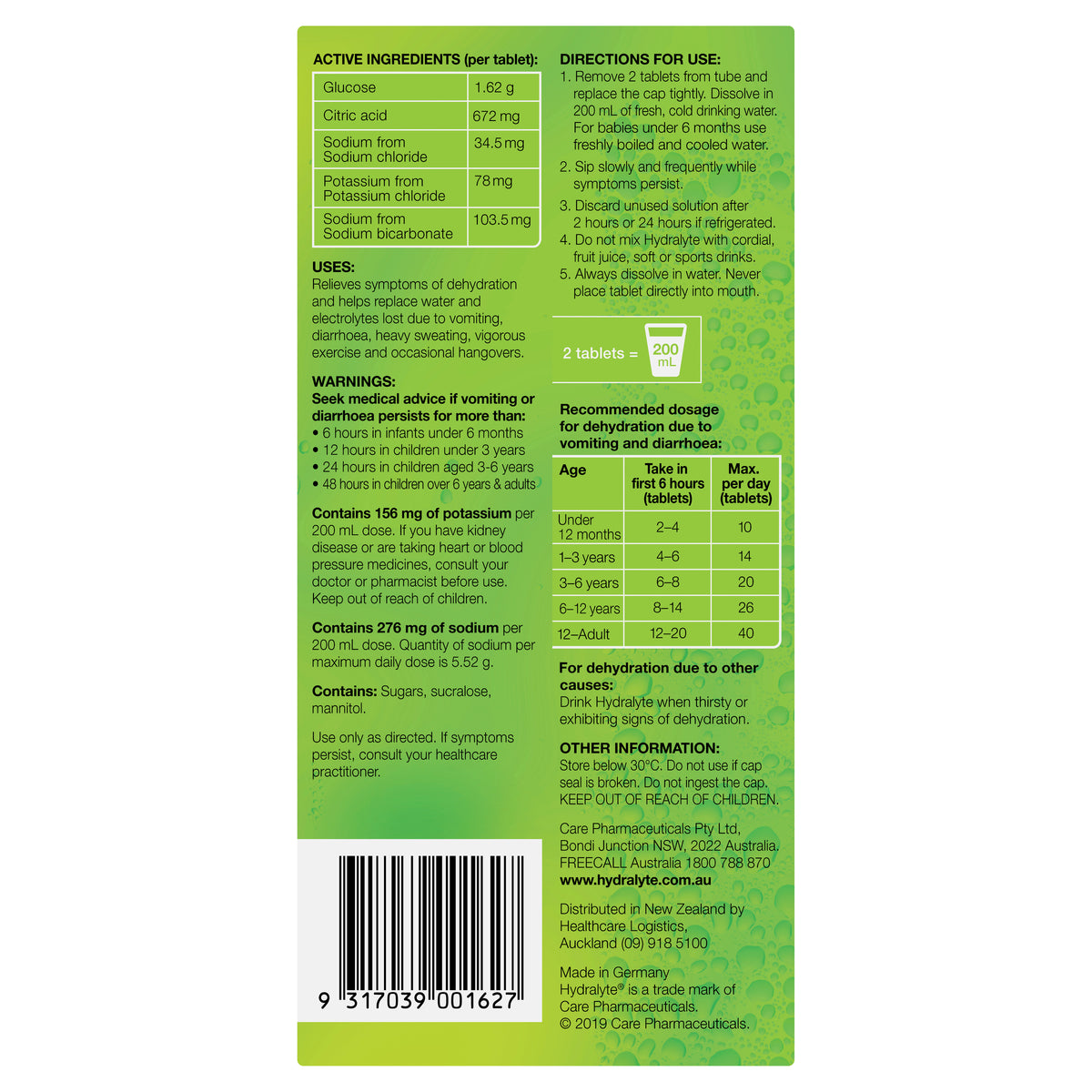 Hydralyte Lemon Lime Effervescent Electrolyte Tablets 40 Pack