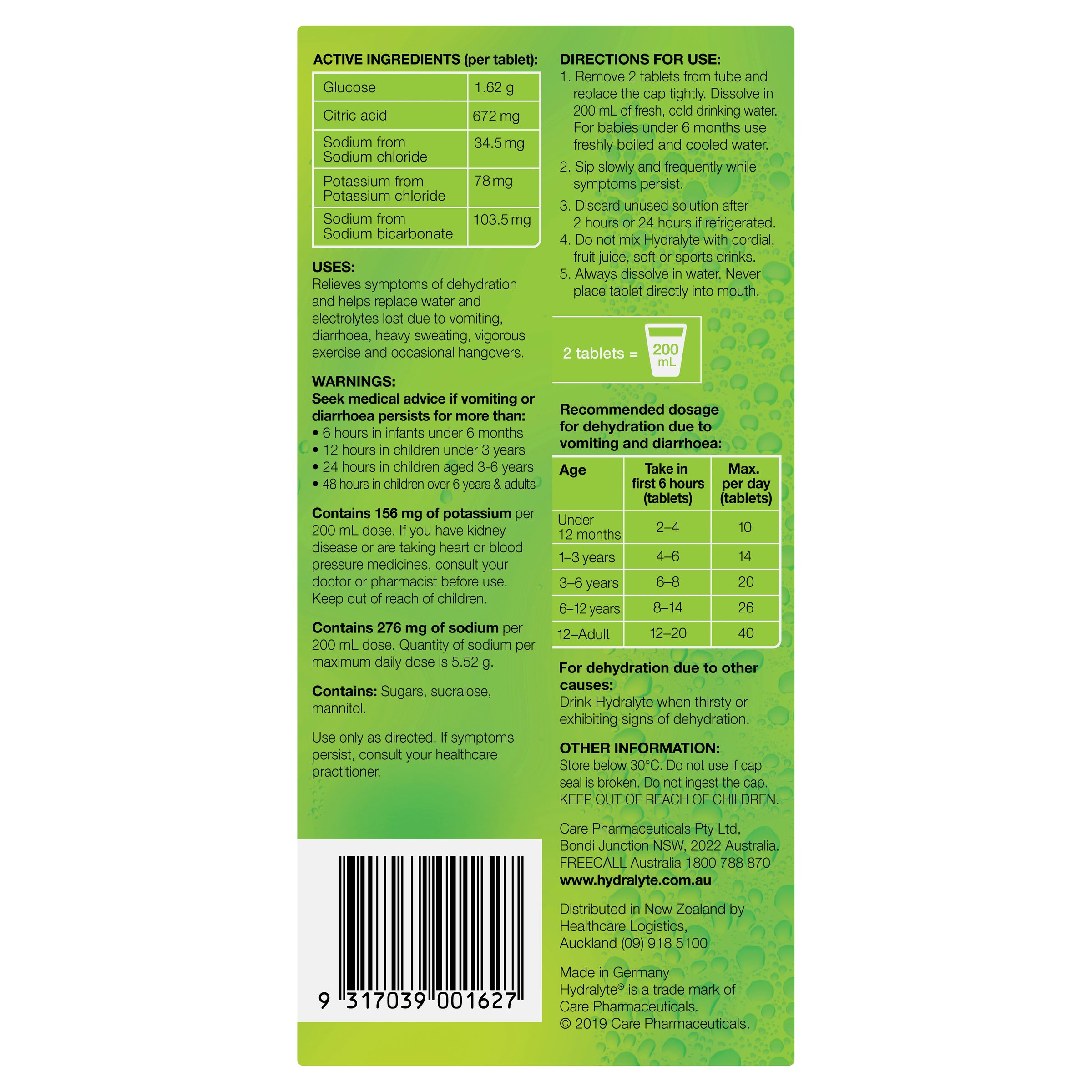 Hydralyte Lemon Lime Effervescent Electrolyte Tablets 40 Pack