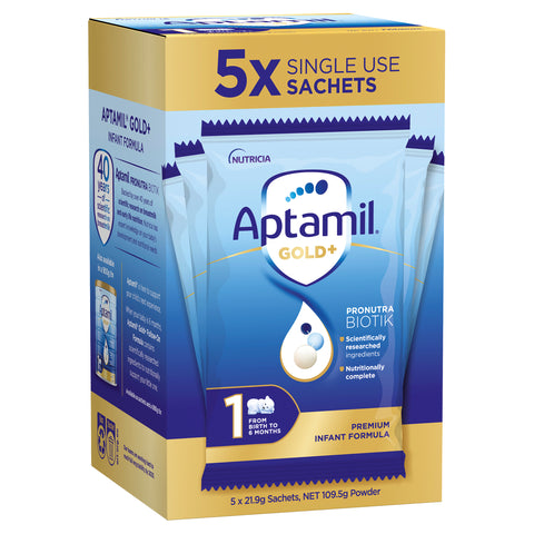 Aptamil Gold+ 1 Baby Infant Formula Powder Sachets From Birth to 6 Months 21.9g 5PK