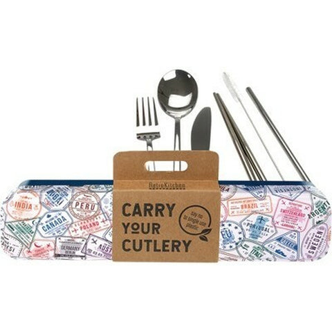 RETROKITCHEN Carry Your Cutlery - Passport Stamps Stainless Steel Cutlery Set 1