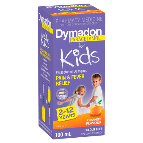Dymadon Paracetamol 2-12 Years Colour Free Orange Flavour 100ml