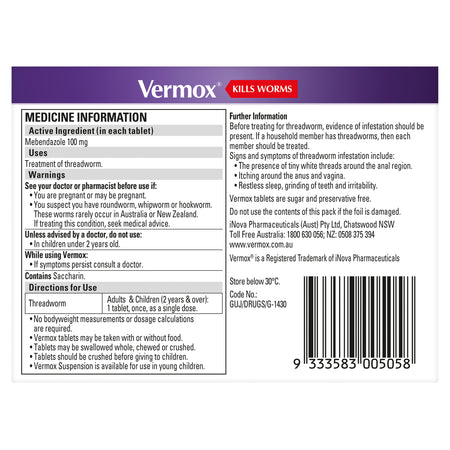 Vermox Orange 4 Tablets
