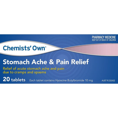 Chemists’ Own Stomach Ache & Pain Relief 10 mg 20 Tabs (Generic of BUSCOPAN)