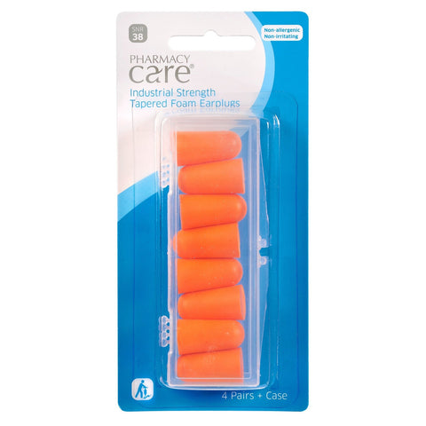 Pharmacy Care Ear Plugs Tapered Foam 4 Pairs Plus Case