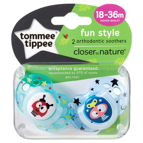 Tommee Tippee Closer To Nature Fun Style Soothers 18-36 Months 2 Pack (Colours May Vary)