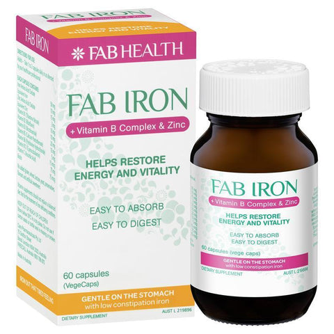 Fab Iron + Vitamin  B Cmplex  + Zinc 60 Capsules