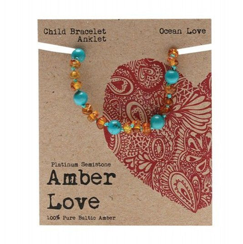 AMBER LOVE Children's Bracelet/Anklet 100% Baltic Amber - Ocean Love 14cm