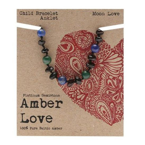 AMBER LOVE Children's Bracelet/Anklet 100% Baltic Amber - Moon Love 14cm