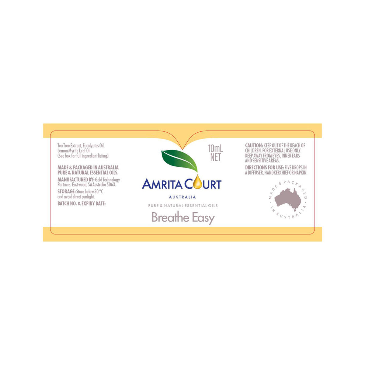 Amrita Court Pure & Natural Essential Oil Blend Breathe Easy 10ml