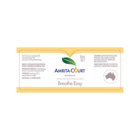 Amrita Court Pure & Natural Essential Oil Blend Breathe Easy 10ml