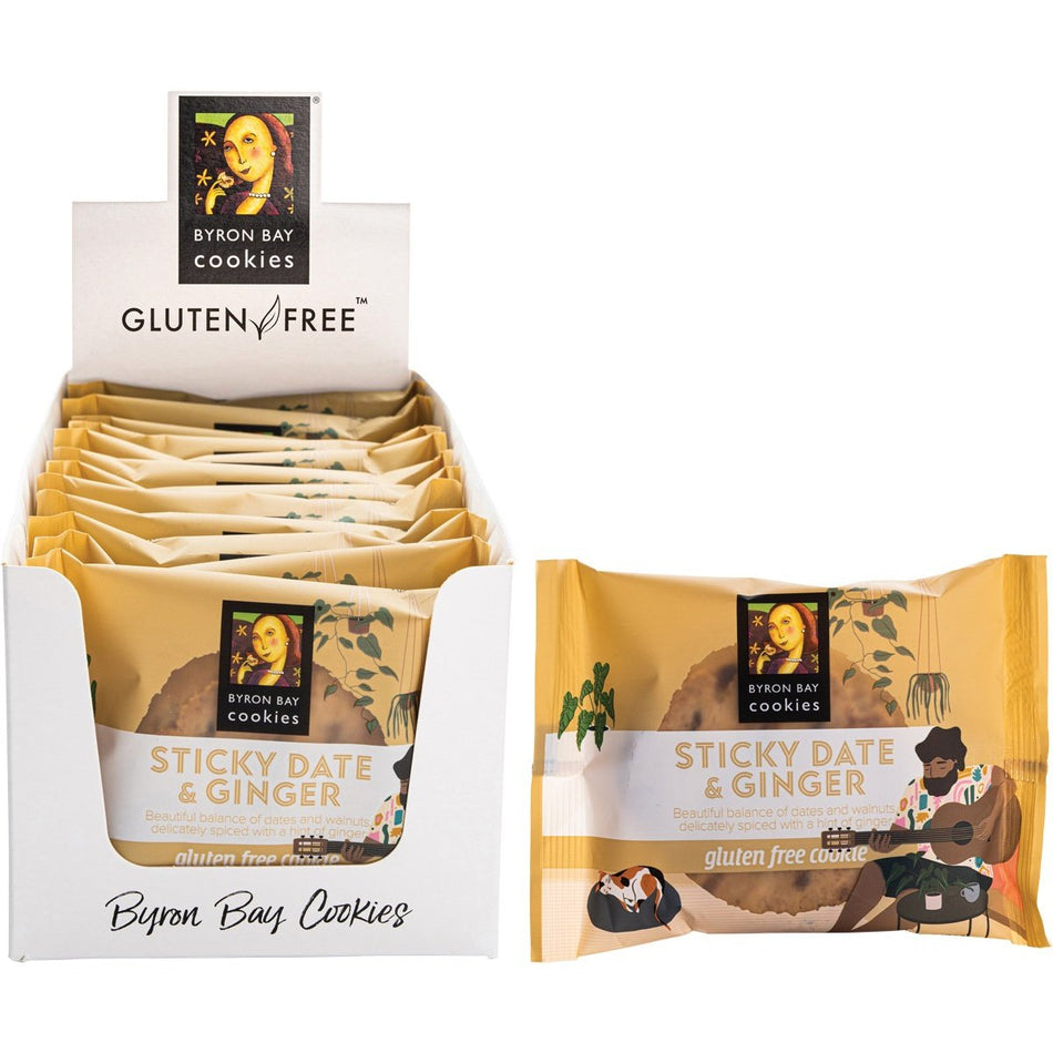 Byron Bay Cookies Gluten Free Cookies Sticky Date & Ginger 60g 12 Pack