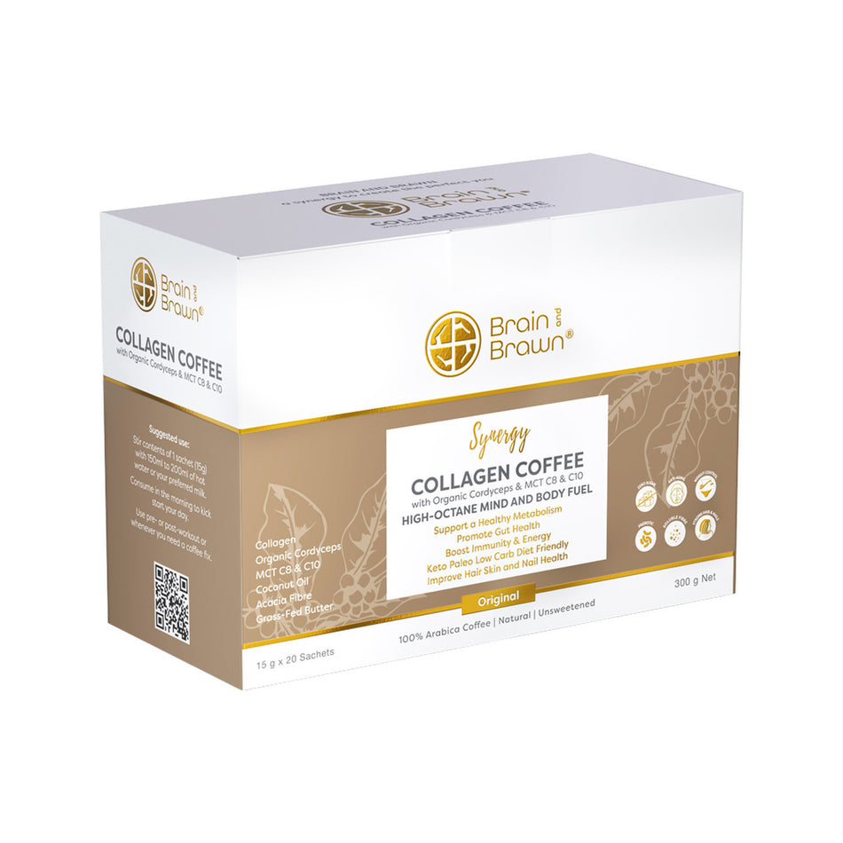 Brain and Brawn Collagen Coffee Synergy (Organic Cordyceps & MCT C8 & C10) Sachets 15g X 20 Pack