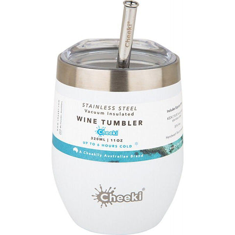 CHEEKI Insulated Wine Tumbler Spirit White - With S/Steel Straw 320ml