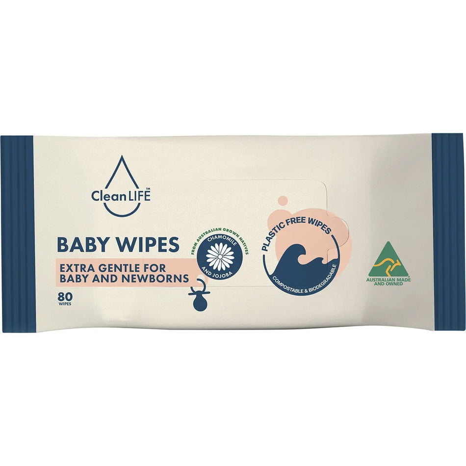 CLEANLIFE Plastic Free Wipes Extra Gentle for Baby and Newborns 80pk