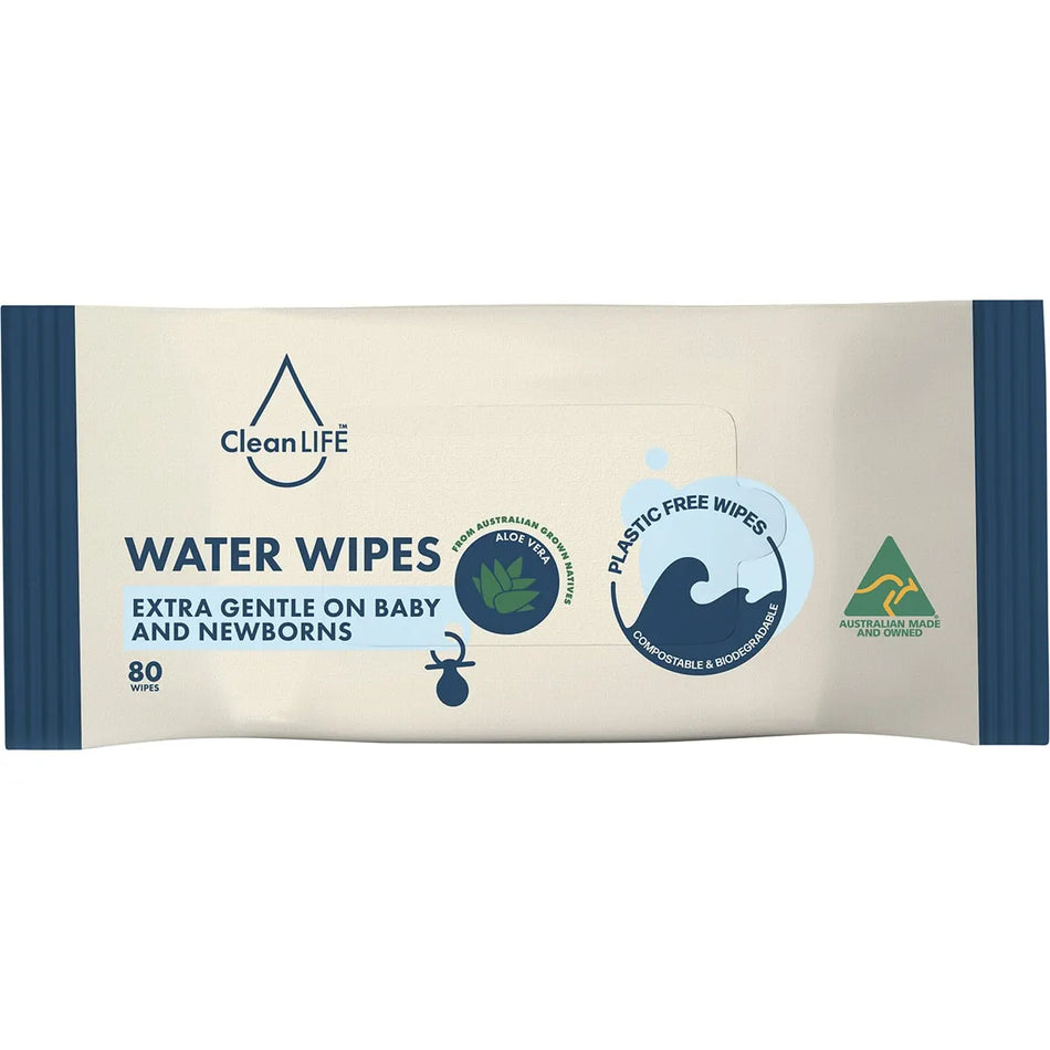CLEANLIFE Water Plastic Free Wipes Extra Gentle Baby and Newborns 80pk