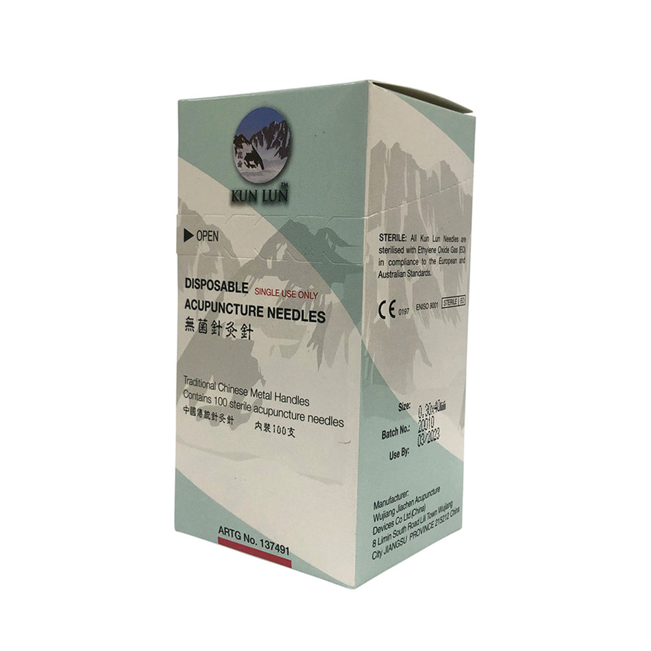 Cathay Herbal Acupuncture Kun Lun Disposable Needles 0.30 x 40mm (with guide tubes) x 100 Pack