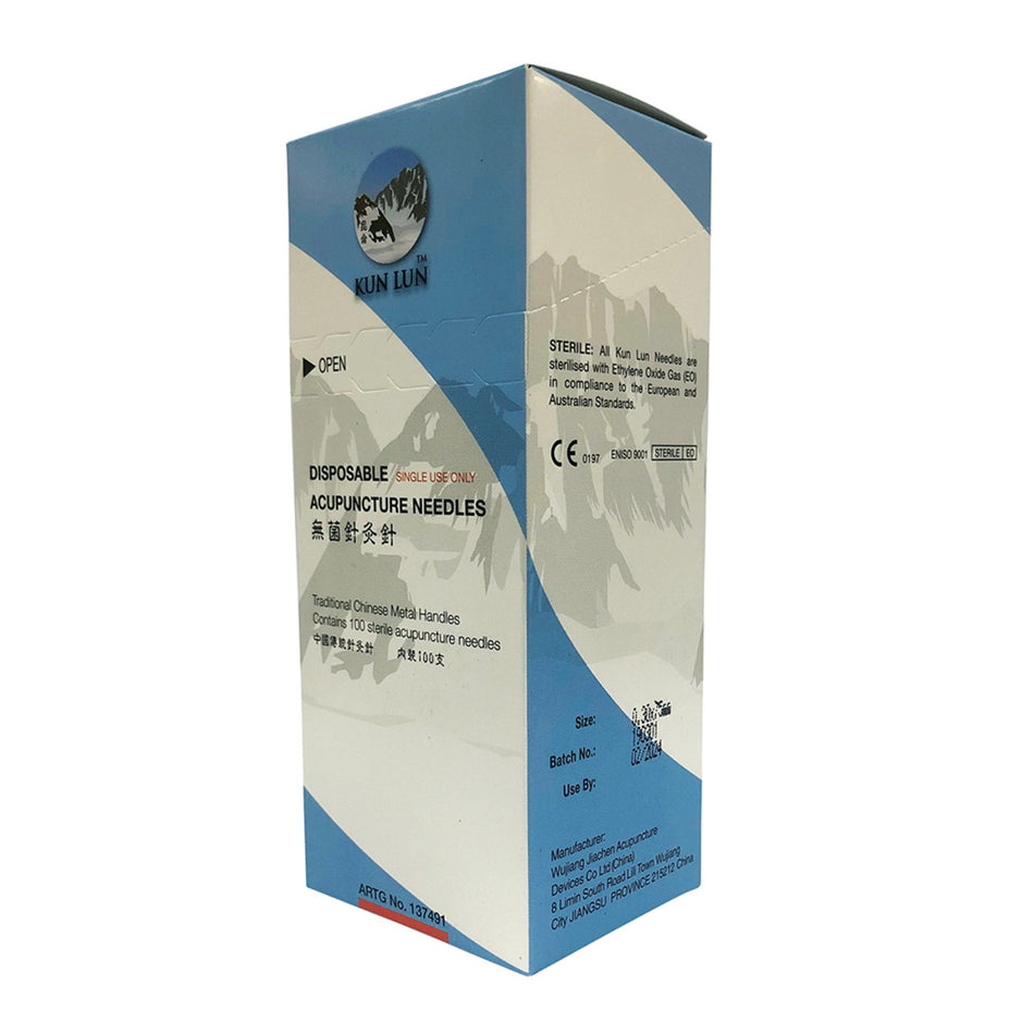 Cathay Herbal Acupuncture Kun Lun Disposable Needles 0.30 x 75mm (with guide tubes) x 100 Pack