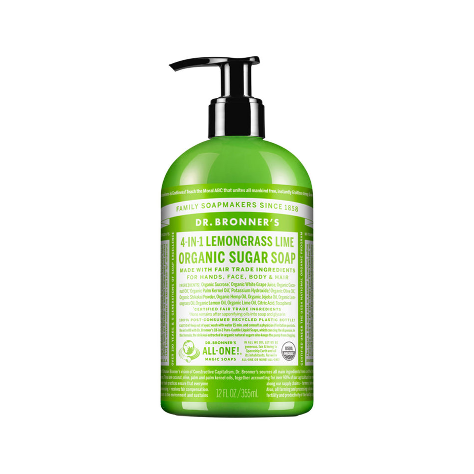 Dr. Bronner's Organic Sugar Soap 4-in-1 Lemongrass Lime (pump) 355ml